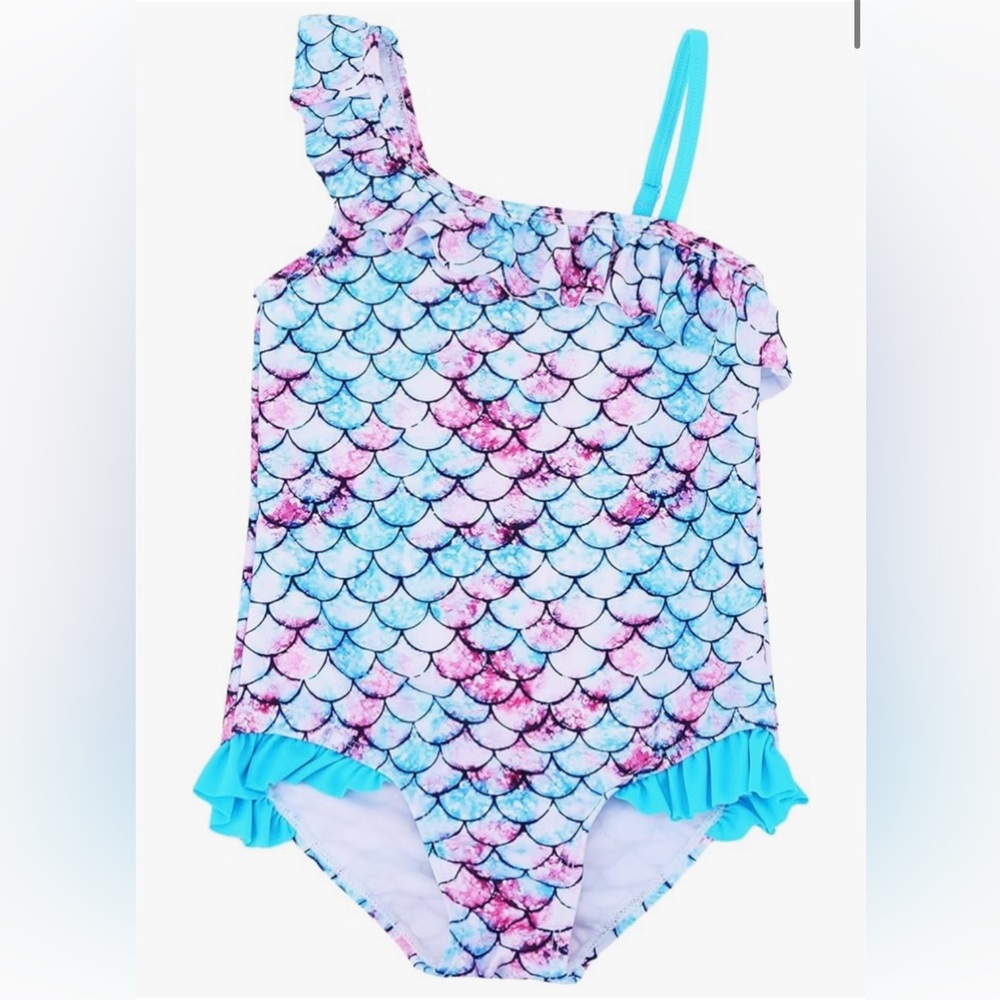 LIZENS Ruffle One Shoulder Adjustable Mermaid Girls' One-Piece Swimwear 3-4T